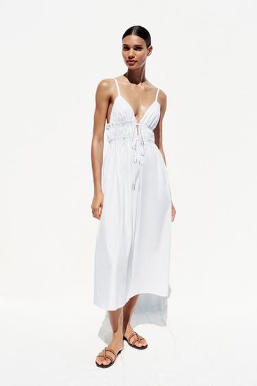 MIDI-KLEID AUS POPELINE MIT TRÄGERN - Weiß von Zara - Bild 0