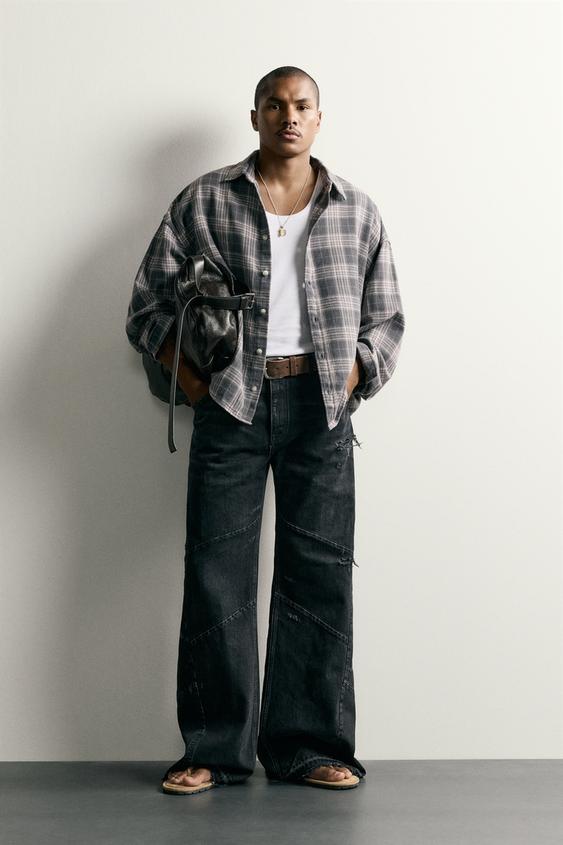 Zara BOXY FIT PLAID SHIRT - Gray - Image 0