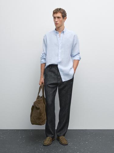 Chemise regular fit 100 % lin - Bleu ciel de Zara - Image 0