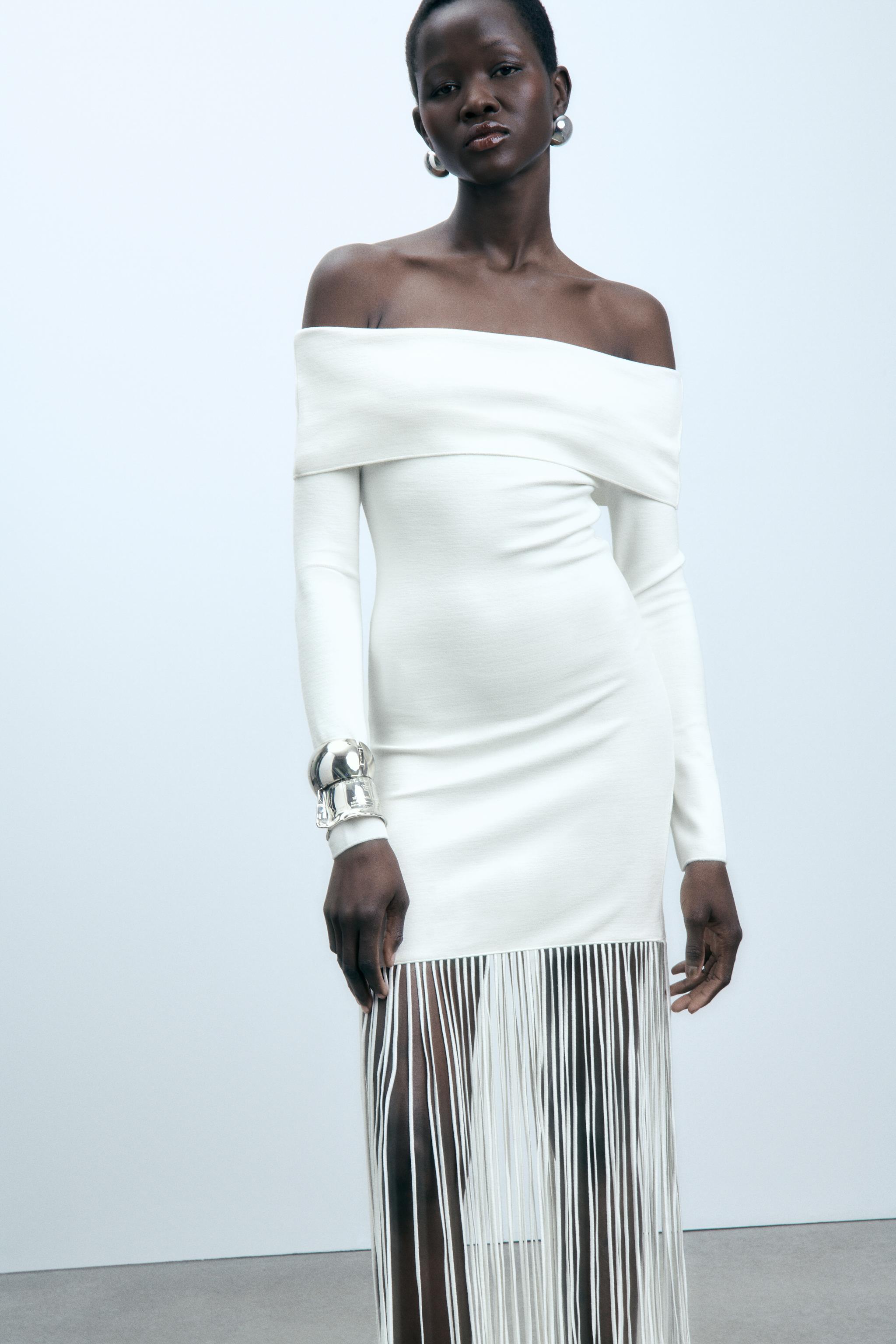 Zara pleated white sales dress