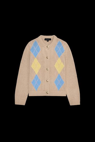 CHAQUETA PUNTO ROMBOS - Beige de Zara - Imagen 0