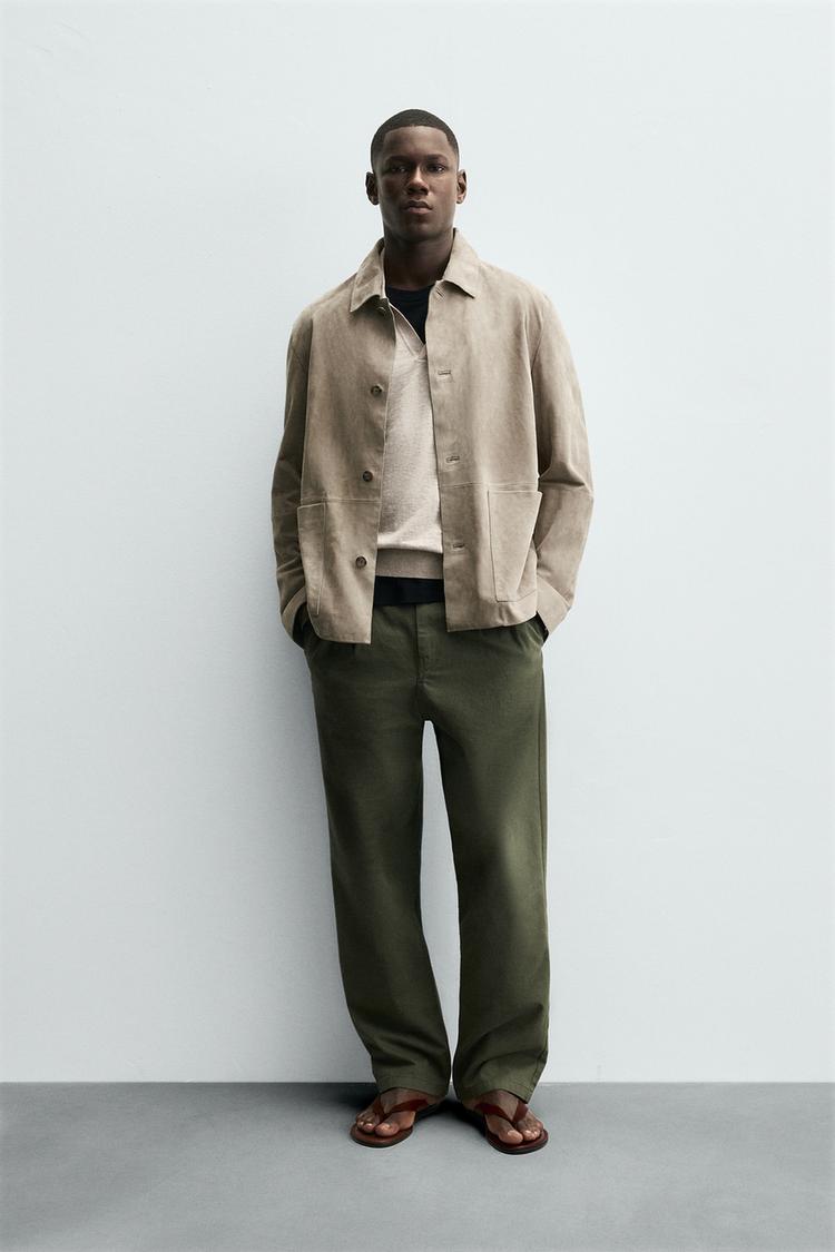 SUEDE LEATHER JACKET Sand ZARA India