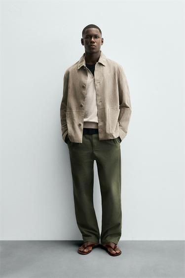 جاكيت جلد السويد - رمل الخاص بـ Zara