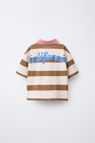 STRIPED POLO SHIRT - Brown / Ecru by Zara - Image 1