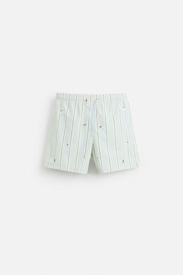 EMBROIDERED MID-LENGTH SWIMMING TRUNKS - Light blue by Zara