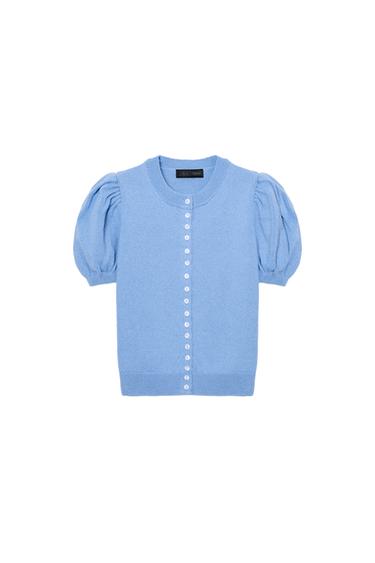 CARDIGAN SHORT PUFF SLEEVE - Light blue by Zara
