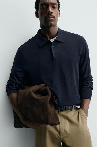 WOOL BLEND KNIT POLO SHIRT - Navy blue by Zara - Image 5