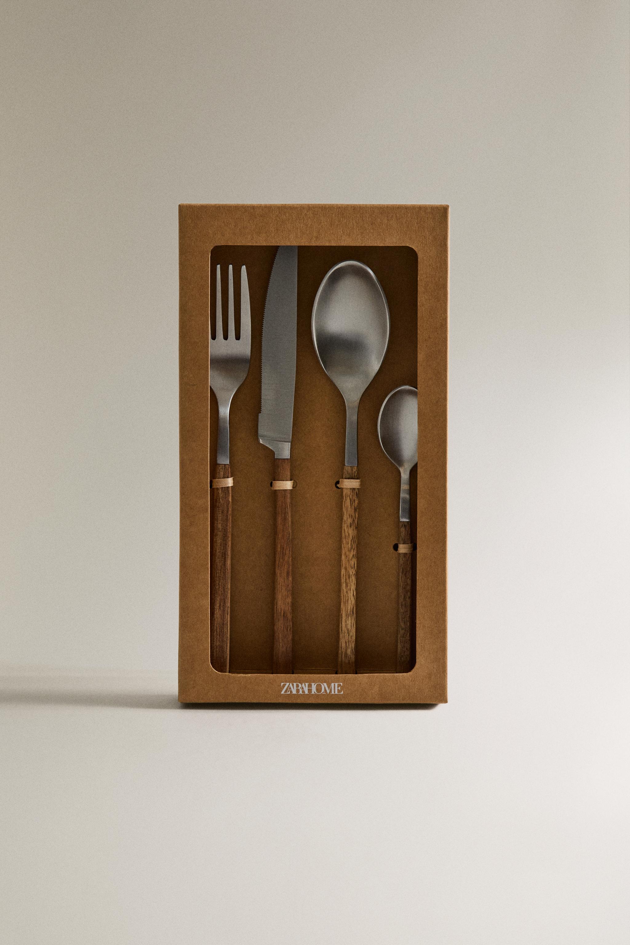 CUTLERY SET WITH WOODEN HANDLE (SET OF 4) - Brown | ZARA Turkey