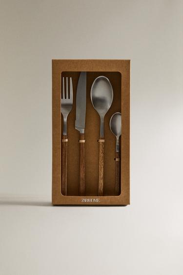 ENSEMBLE COUVERTS 4 PIÈCES MANCHE BOIS - Marron de Zara - Image 3