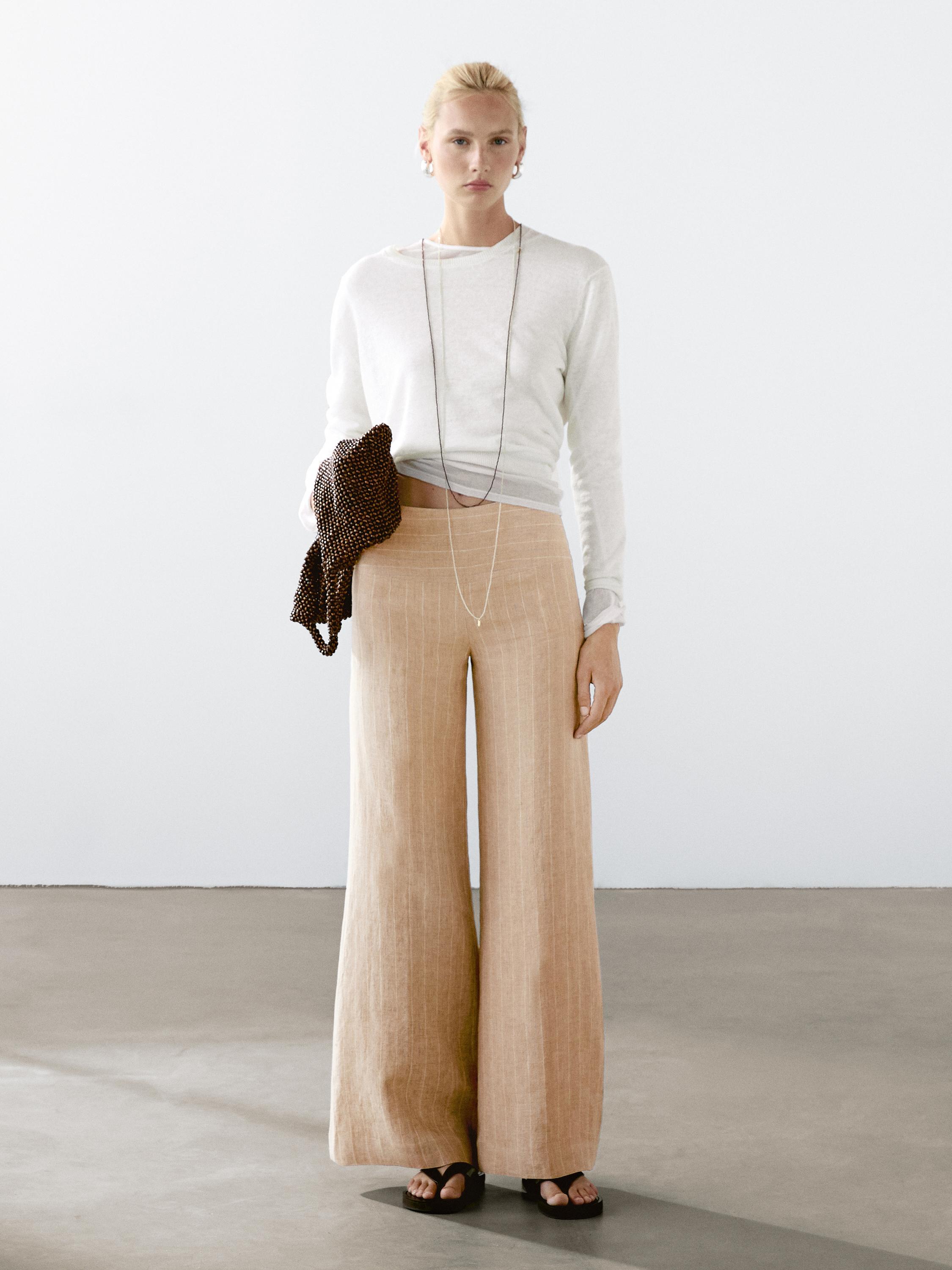 100% linen knit crew neck sweater - White | ZARA United States