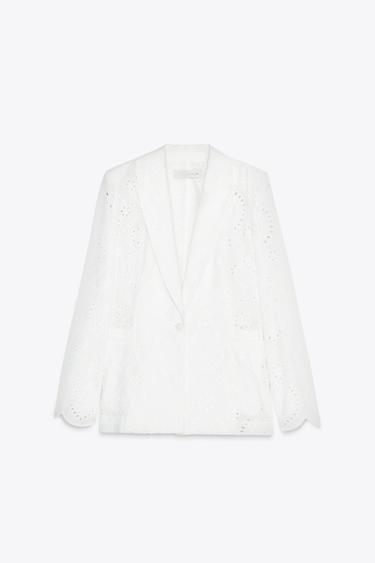 BLAZER BORDADOS PERFORADOS - Blanco de Zara