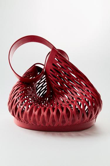 OPENWORK LEATHER SHOULDER BAG - Red by Zara