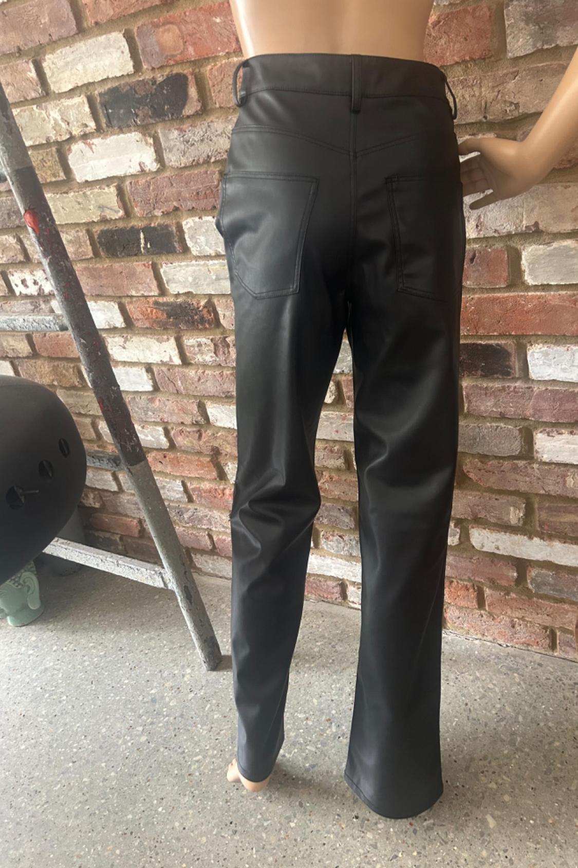 STRAIGHT-LEG HIGH-WAIST LEATHER EFFECT TROUSERS - Image 3