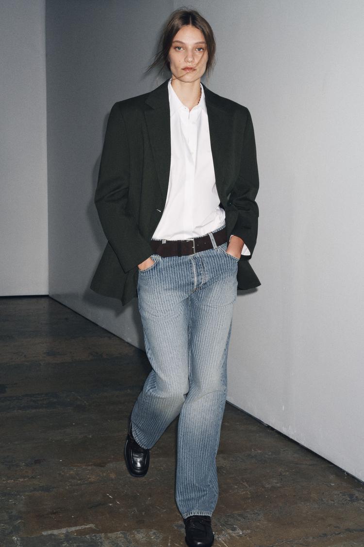 JEANS ZW COLLECTION STRAIGHT STRIPED MID-WAIST Blue ZARA Turkey