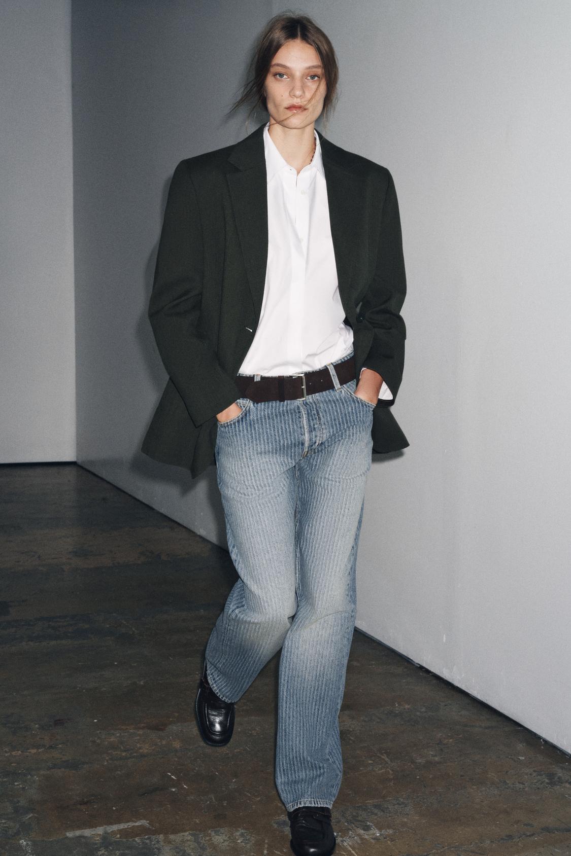 ZW COLLECTION MID-RISE STRAIGHT LEG STRIPE JEANS