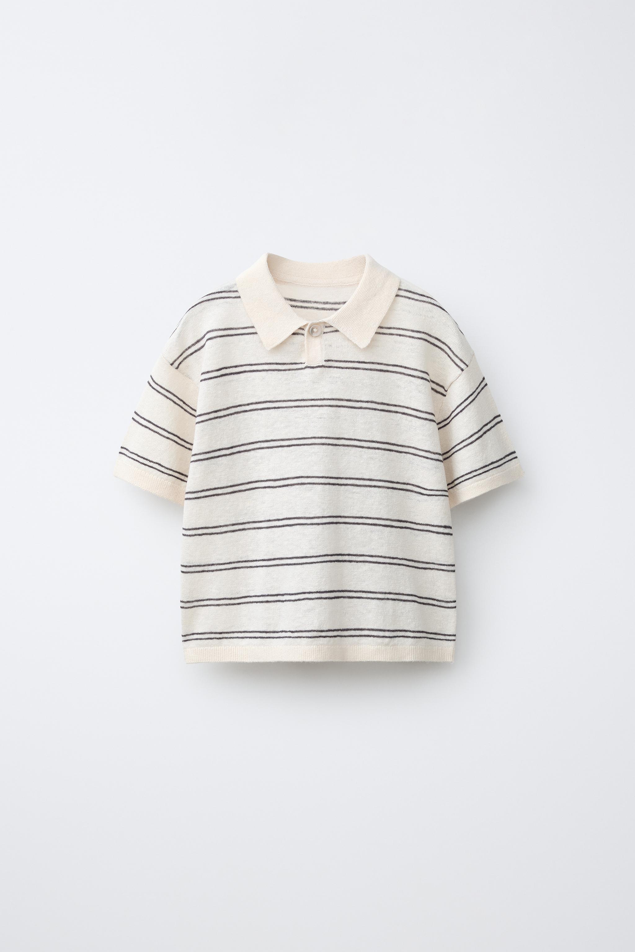KNIT COTTON LINEN POLO SHIRT - Ecru / Brown | ZARA Canada