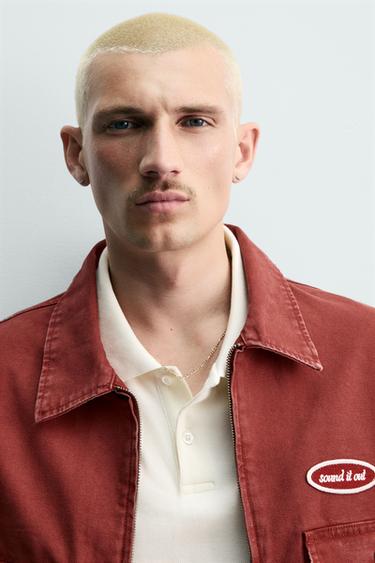 CROPPED FIT JACKET WITH PATCH - Red by Zara - Image 5