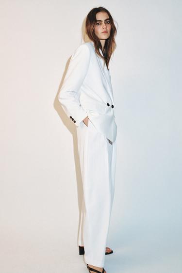 OVERSIZE DOUBLE-BREASTED BLAZER WITH SHOULDER PADS - White by Zara - Image 4