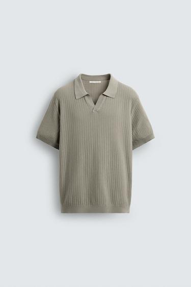 პოლო მაისური ფაქტურული ნაქსოვი - Zara-ს Beige / Green