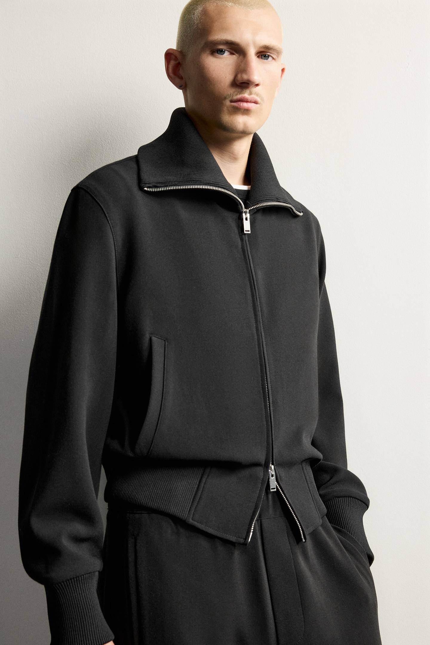 Мужская куртка Zara Bomber Jacket with High Collar, цвет: Чёрный — фото 6