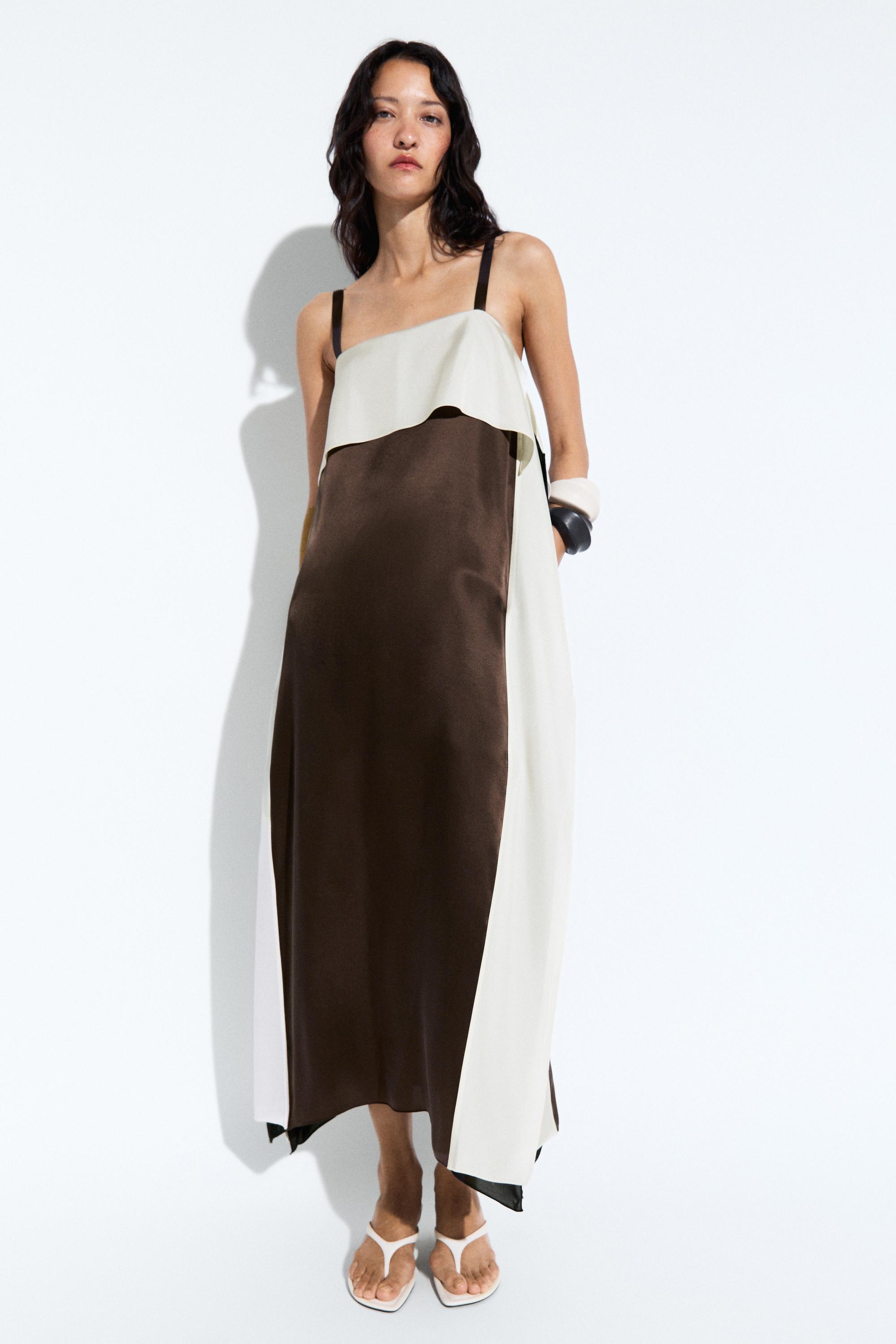 Flowing color-block midi dress — Brown