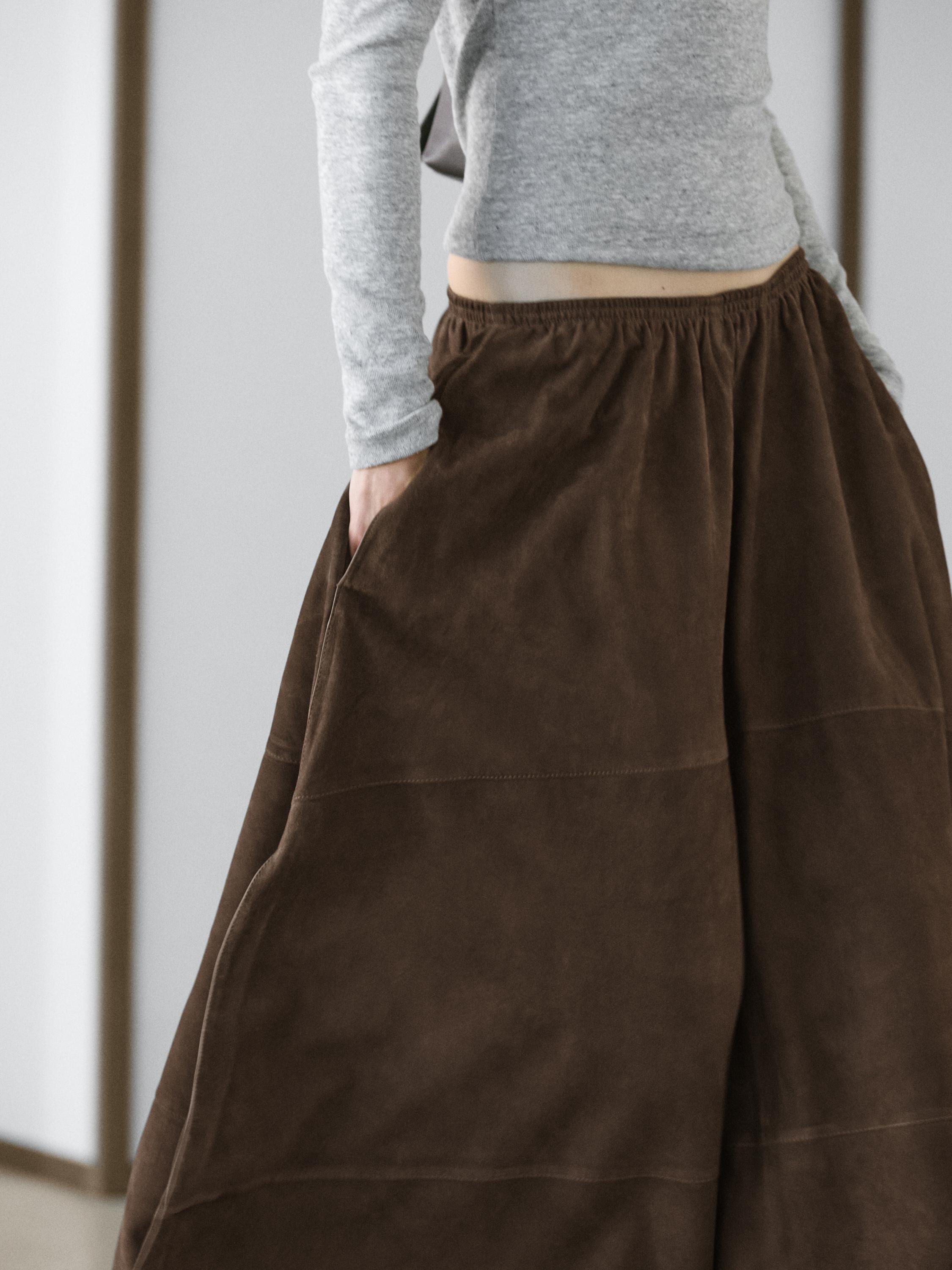Suede leather midi skirt