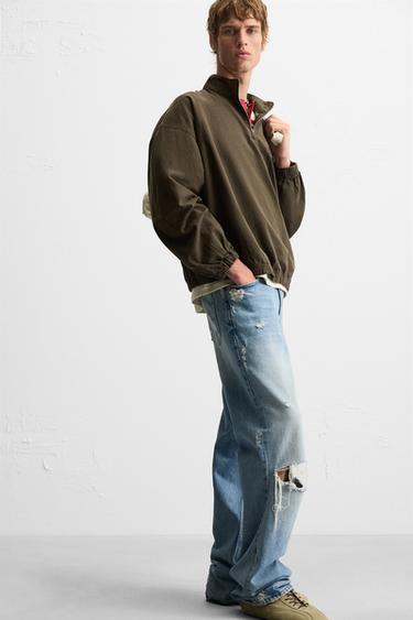 VESTE EN JEAN COL ZIP - Marron de Zara - Image 4