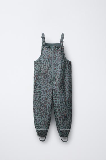 Zara ANIMAL PRINT WATER-RESISTANT RUBBERIZED OVERALLS - Petrol blue