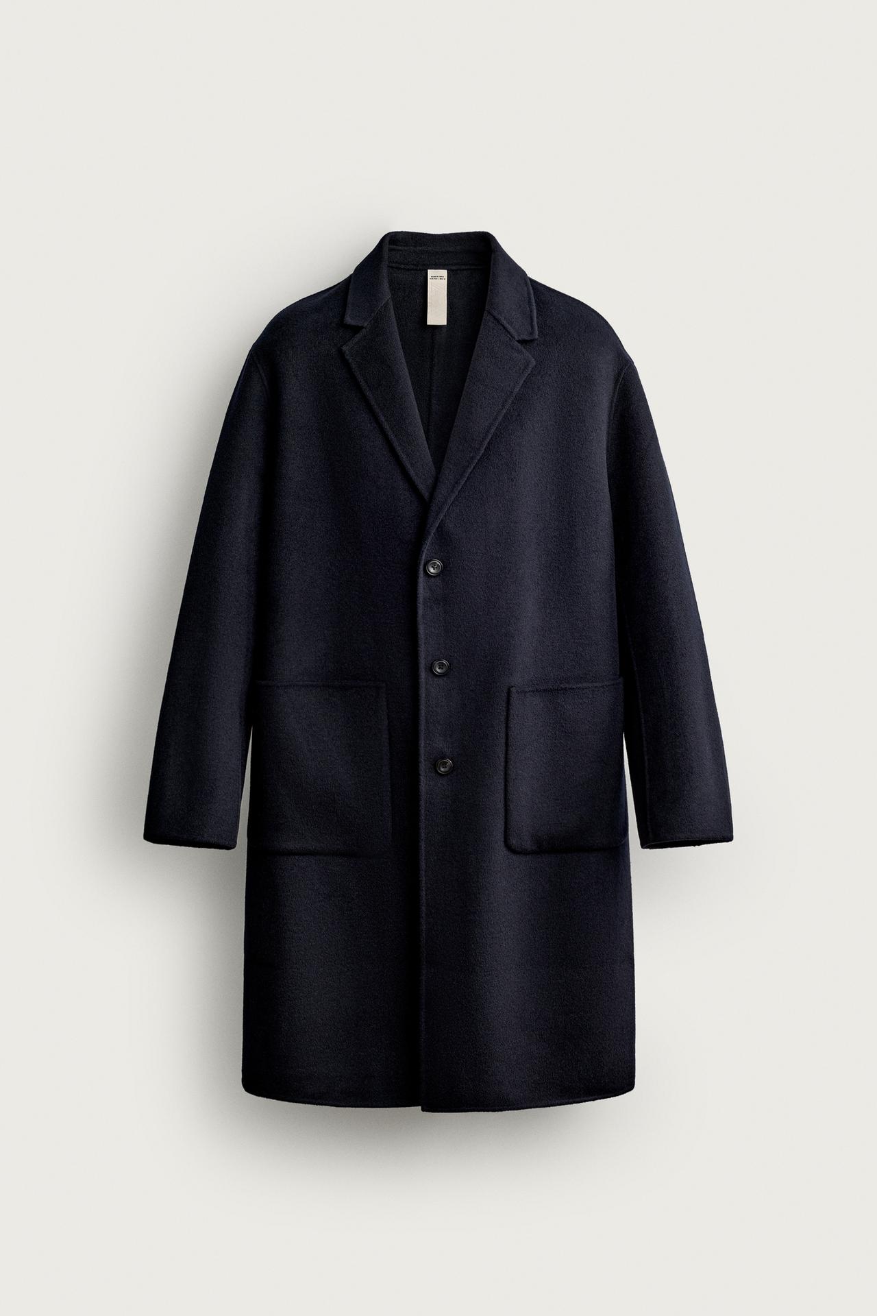 WOOL-BLEND DOUBLE-FACED COAT — Navy blue