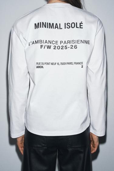 T-SHIRT INSCRIPTION MANCHES LONGUES - Blanc de Zara - Image 1
