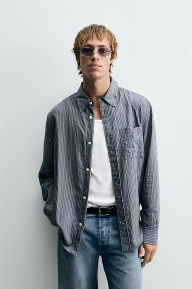 STRIPED FLOWING SHIRT - Faded blue by Zara