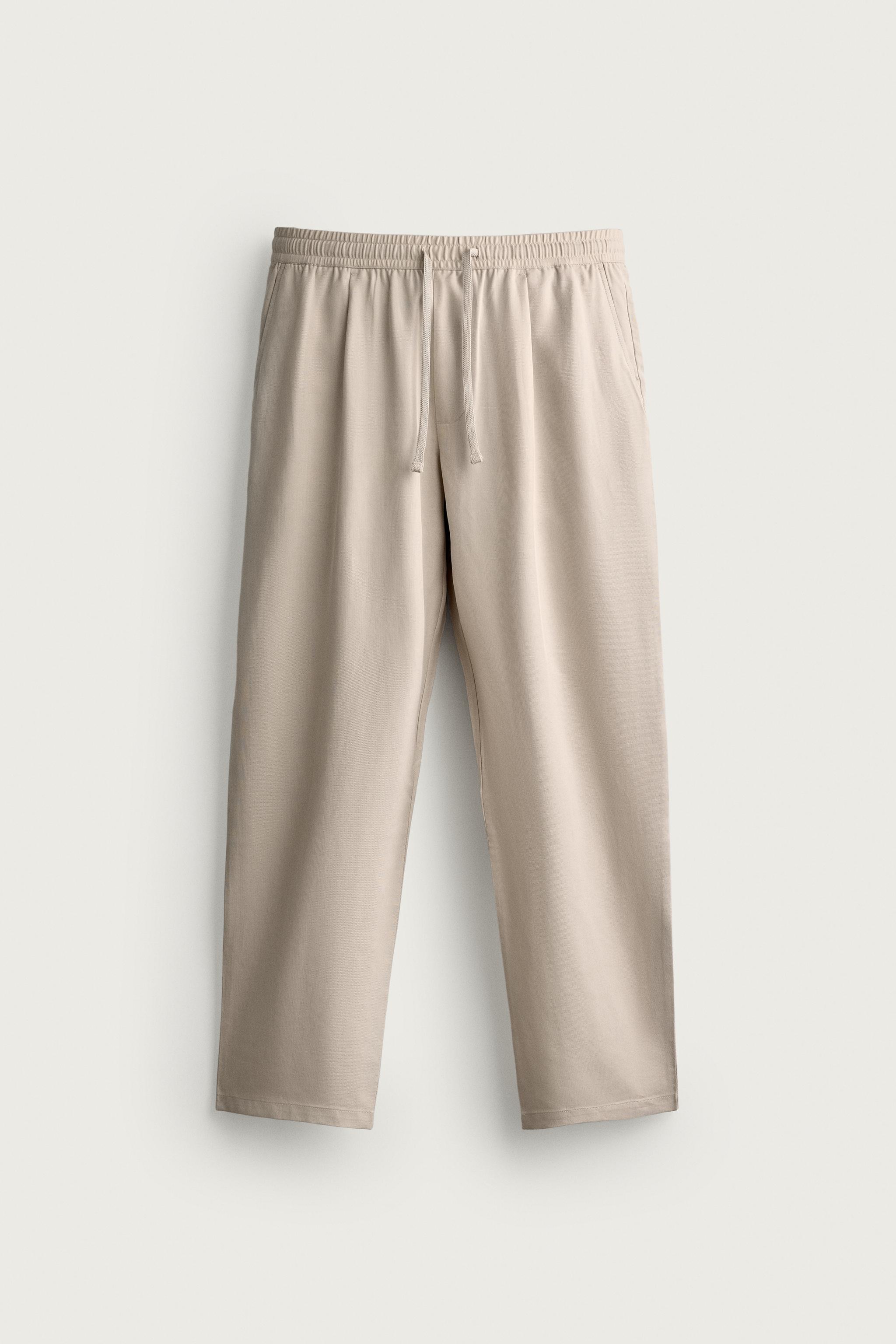 100% LYOCELL RELAXED FIT PANTS — Beige