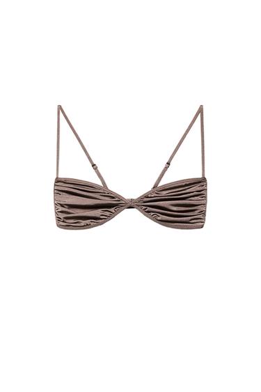 GATHERED BIKINI TOP - Taupe grey by Zara