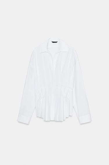 Zara 褶飾府綢襯衫 - 白色