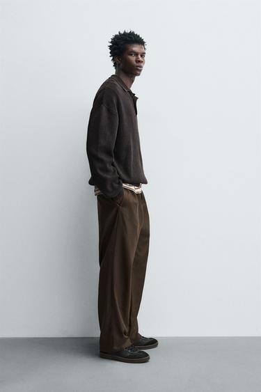 WASHED KNITTED POLO SHIRT - Brown by Zara - Image 3