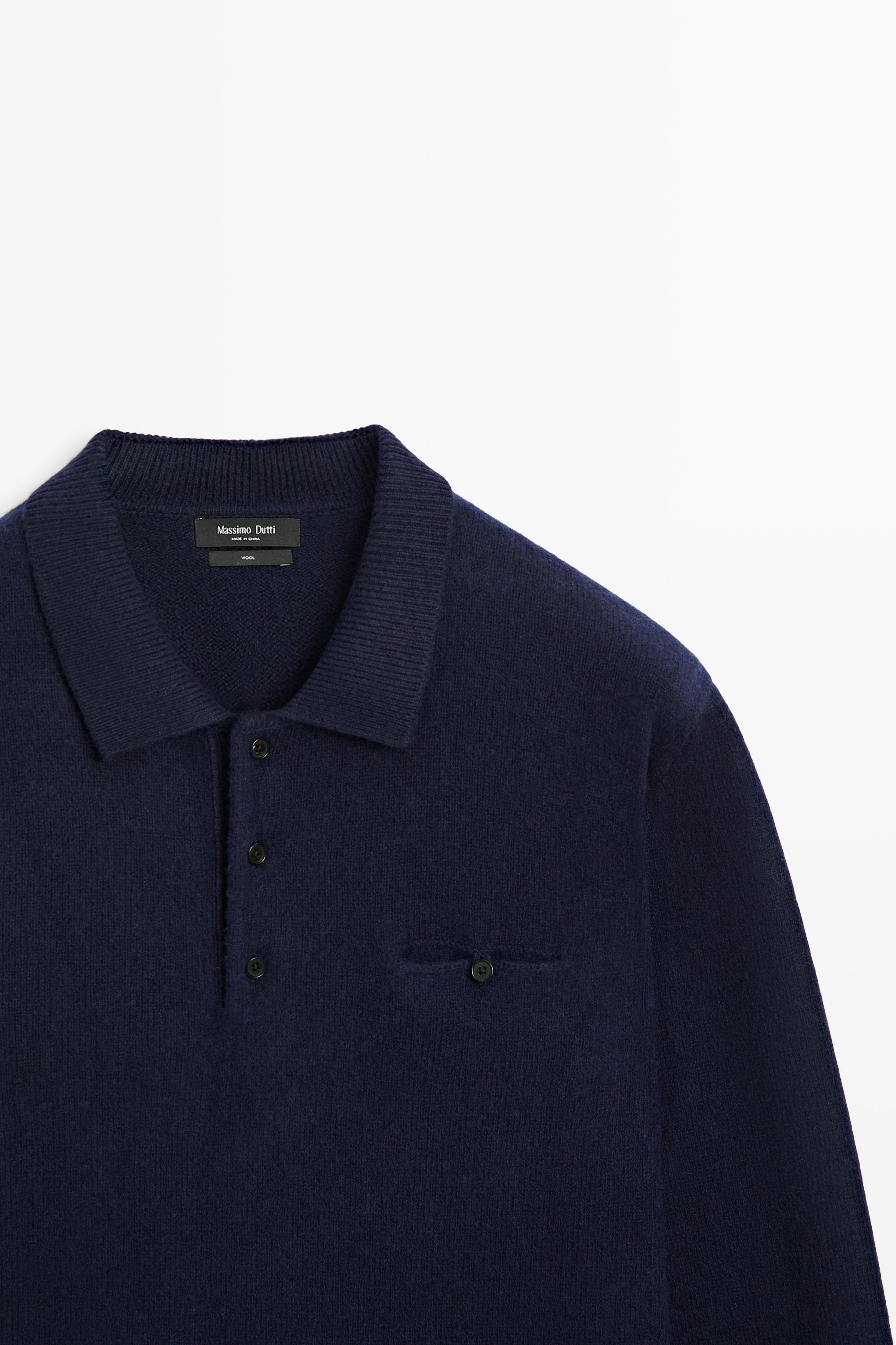 100% wool knit polo collar sweater