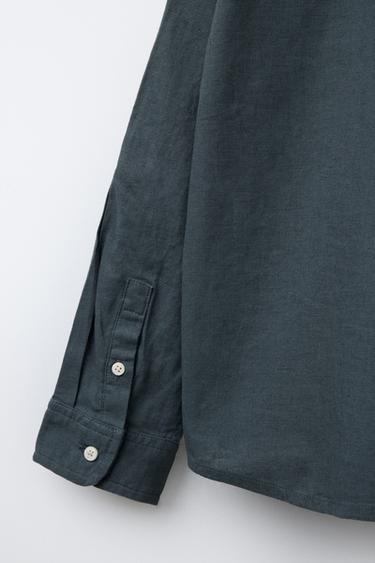 LINEN BLEND STAND-UP COLLAR SHIRT - Dark grey by Zara - Image 3