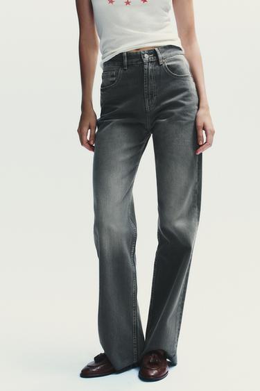 Zara TRF WIDE LEG 高腰全長牛仔褲 - 煤灰色