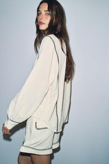 ZW COLLECTION TOPSTITCHED SHORTS - Ecru by Zara - Image 2