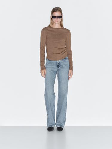 Zara Long sleeve T-shirt with rounded hem - Bone - Image 0