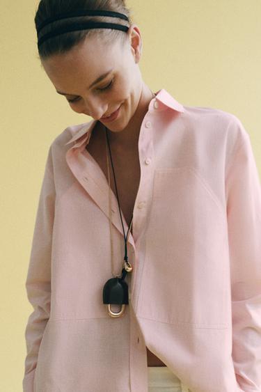 CAMISA RAYAS ZW COLLECTION - Rosa / Blanco de Zara