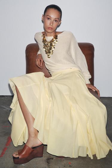 ZW COLLECTION FLARED MIDI SKIRT - Yellow by Zara - Image 4