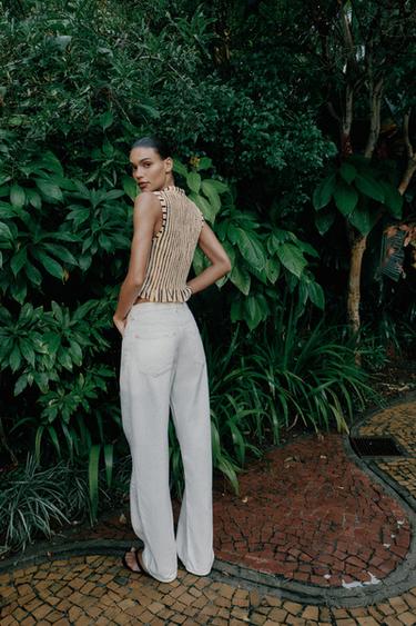 STRIPED SMOCKED TOP - Ecru / Black by Zara - Image 5