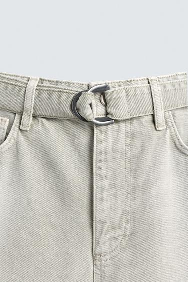 JEAN COUPE DÉCONTRACTÉE CEINTURE - Vert gris de Zara - Image 8
