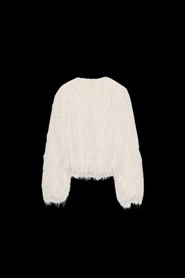 JACKE MIT FRANSEN, FEDERN UND METALLIC-GARN - Cremefarben von Zara