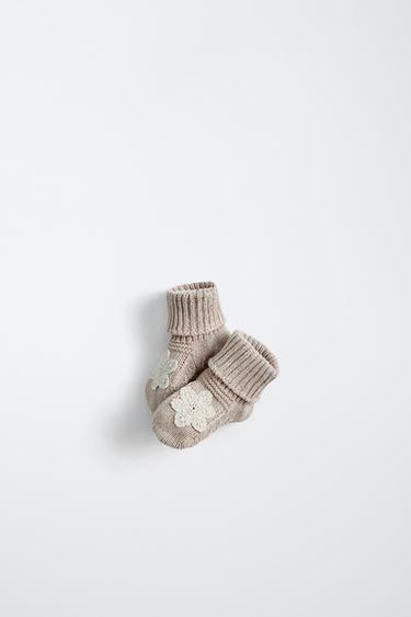 Zara FLOWER COTTON BOOTIES - Sandy Brown - Image 0