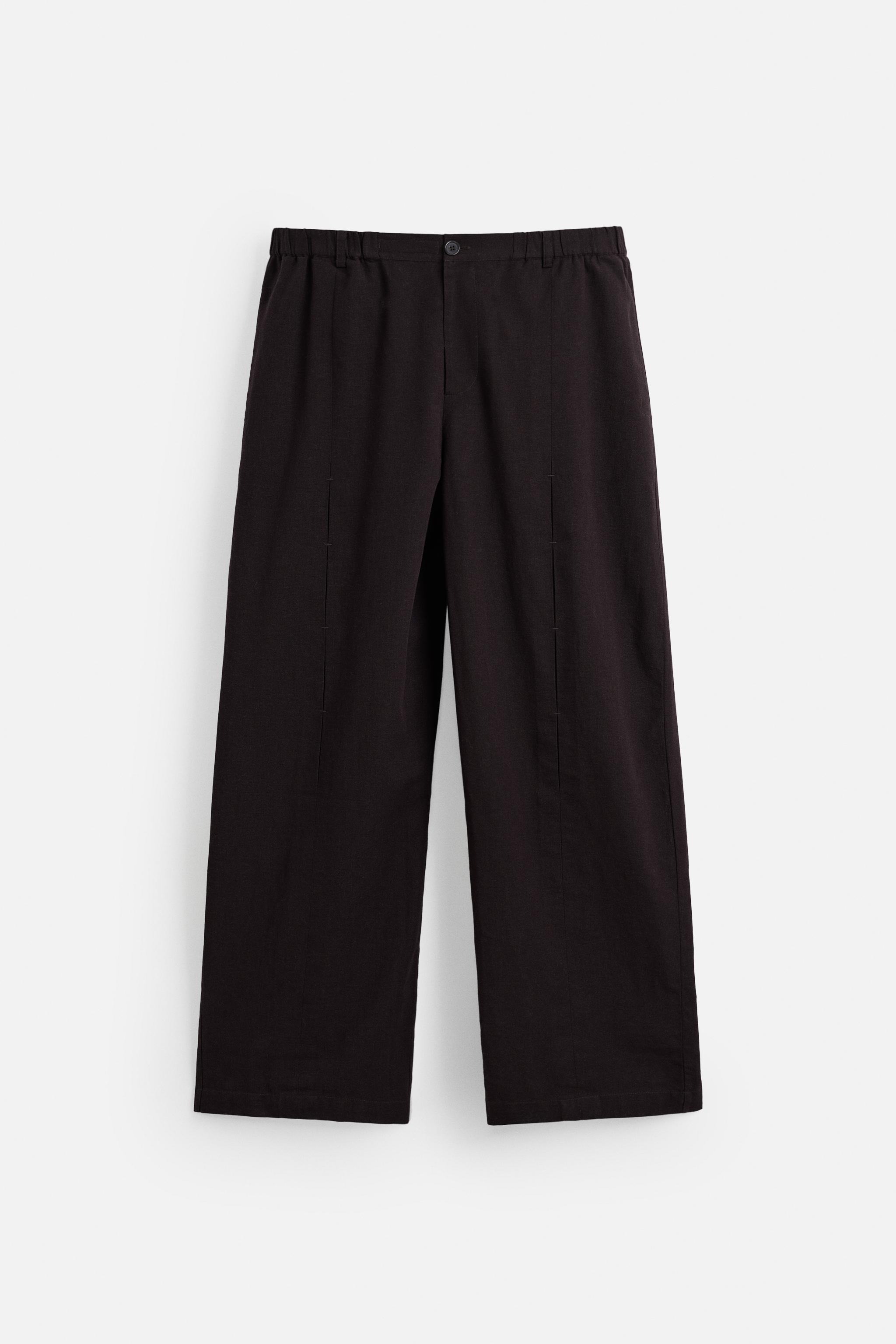 PLEATED COTTON - LINEN PANTS - Dark brown | ZARA United States