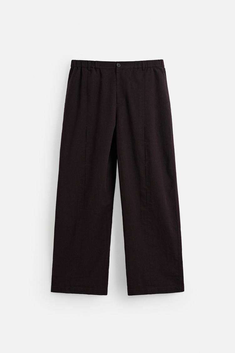 PLEATED COTTON - LINEN TROUSERS - Dark brown by Zara - Image 6