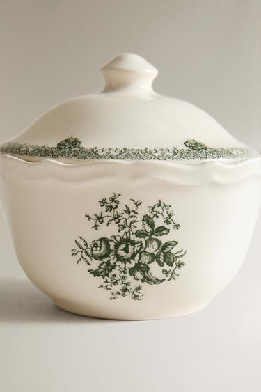 FLORAL EARTHENWARE SUGAR BOWL - Dark olive by Zara - Image 3