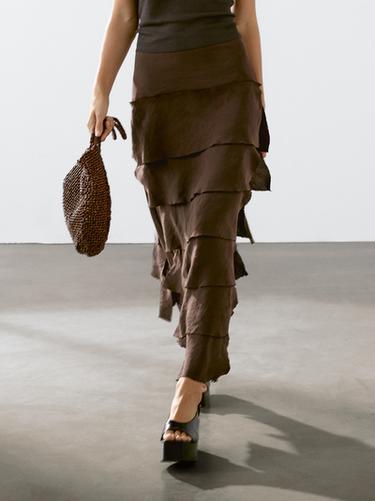 Zara Midi skirt with ruffle detail - Chocolate - Image 0